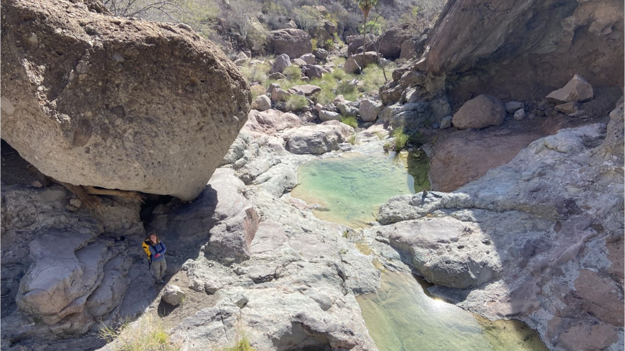 Boulders and pools of water in Steinbeck Canyon 
