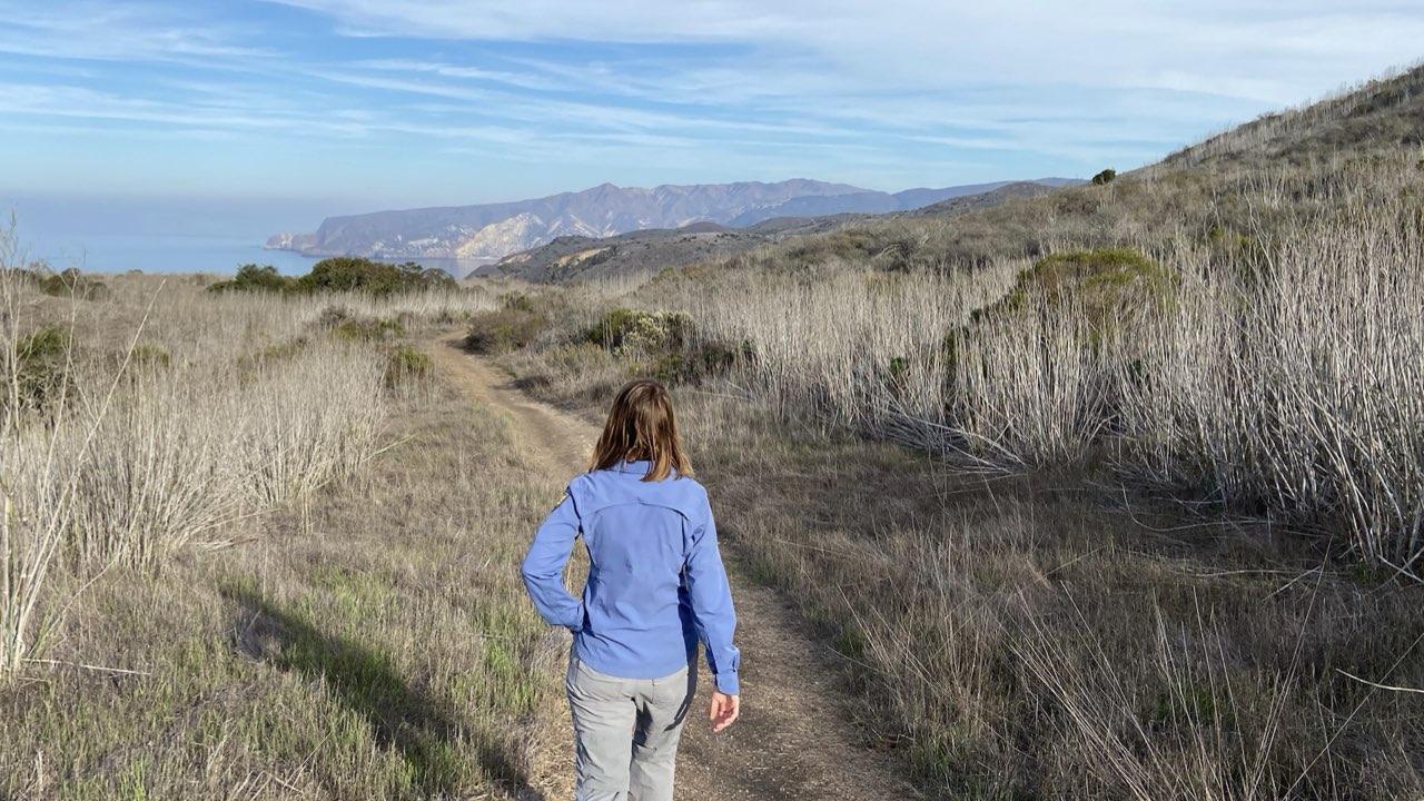 Katherine hiking Santa Cruz island